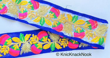 Royal Blue Art Silk Fabric Trim With Red, Pink, Green